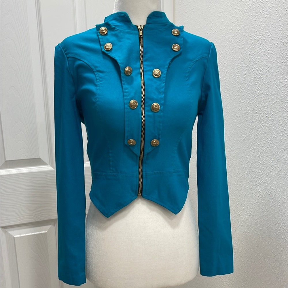 Hybrid & Company Turquoise Blazer with Gold Buttons